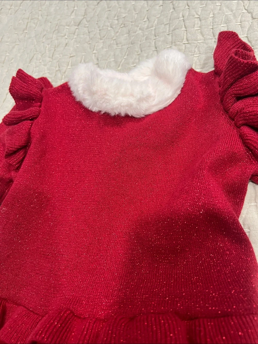 Gymboree Red Sparkle Tulle Holiday Dress with Faux Fur Trim